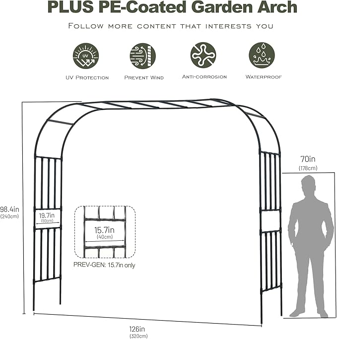 Carotex Square Tube Garden Arch Trellis, 10.5FT x 8.2FT Metal Arbor, Outdoor Trellis for Climbing Plants, Black