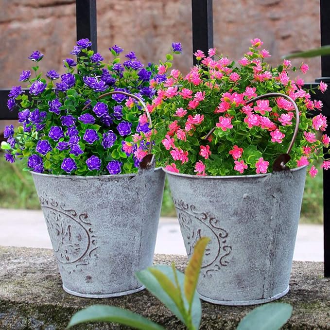 ArtBloom 24 Bundles Outdoor Artificial Flowers UV Resistant Fake Boxwood Plants, Faux Greenery for Indoor Outside Hanging Plants Garden Porch Window Box Home Wedding Farmhouse Décor (Pink)