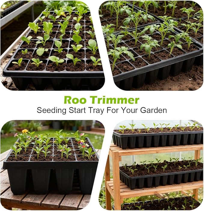 10 Pack 40 Cell Seed Starter Trays - Extra Deep 3.9" Plastic Nursery Trays, 20" x 10"，Fits Standard 1020 Flats, for Planting Seedlings, Propagation, Seed Germination and 1020 Flats Inserts