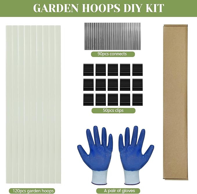 Greenhouse Hoops 120pcs, Sunwuk Garden Hoops for 1-3.5ft Wide Raised Bed, 30 Sets of 5.6ft Long Super Bendable Fiberglass Support Hoops Frame, Mini Greenhouse Flat for Row Cover (S Size)
