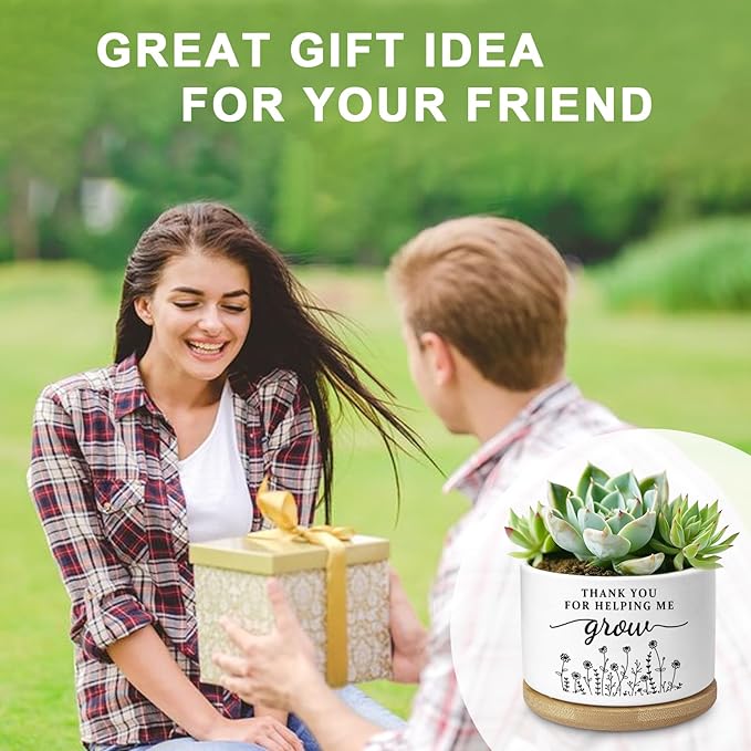 Aryabtya Thank You Teacher Appreciation Gift, Succulent Planter, Flower Cactus Plant Pot, Appreciation Gifts for Teachers Mom Women, Teacher Gifts Thank You for Helping Me Grow (No Plants)