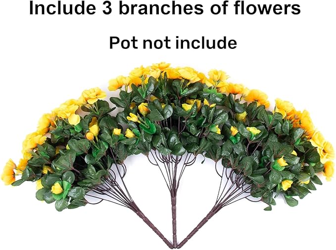 Ivydale Artificial Fake Flowers Plants for Outdoor Outside Spring Decor, Faux Silk Yellow Camellia UV Resistant Look Real for Planter Pot Porch Patio Balcony Garden Yard, 3 Large Bundles