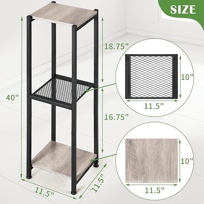 Dipion Extra Tall Plant Stand Indoor,40 Inch Plant Stands,3 Tier Metal Plant Stand with Heavy Duty Wood and Metal Mesh Shelf,Greige and Black