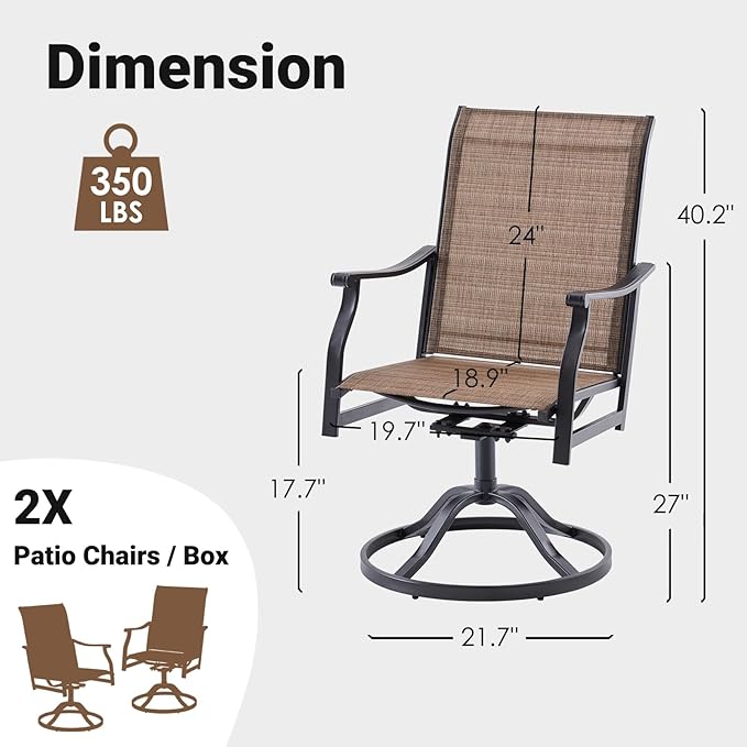 Soohow Swivel Outdoor Dining Chairs Set of 6, Patio Swivel Dining Chair with Textilene Fabric, Outdoor Metal Armchair All Weather Resistant, Ergonomic Comfort, Perfect for Patio, Backyard, Balcony