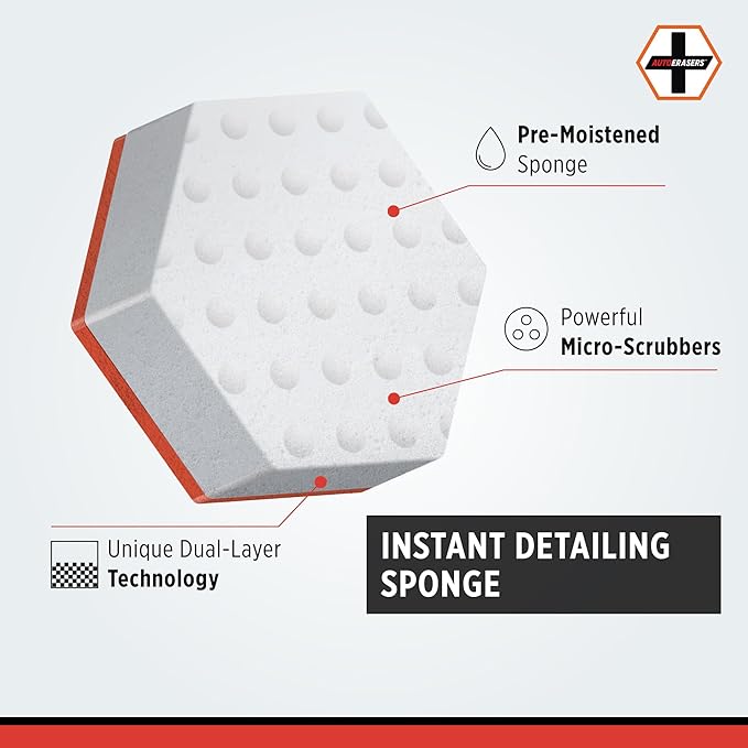 AutoERASERS™ Instant Detailing Car Bikes Wash Sponge, Non-Scratch Car Cleaning Sponge, Dual-Sided Auto Cleaning Sponges Pre-Moistened and Portable for On-The-Go Use, Pack of 3