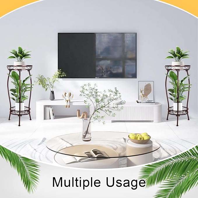Gynyinly 2 Tier Rustproof Iron Plant Stand - Heavy Duty Outdoor Plant Stands For Patio, Balcony Or Garden Or Planter Corner - Plant Stand Indoor (Bronze)