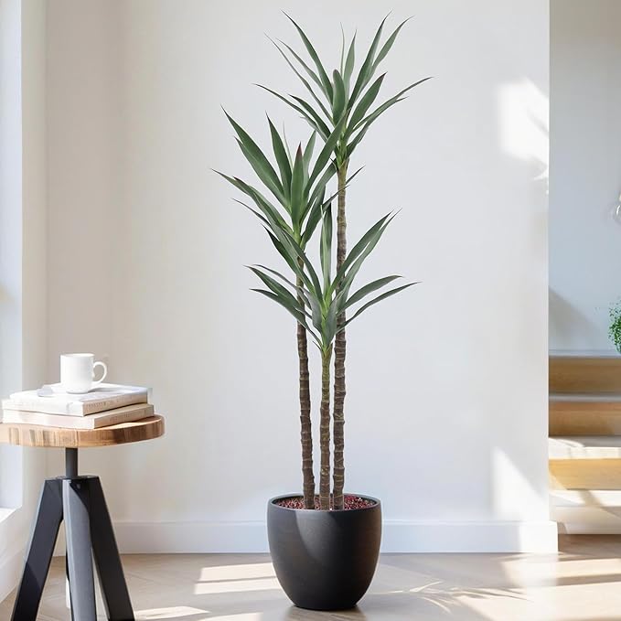 Artificial Tree 5.3ft Faux Agave Plant with 45 Leaves and 3 Realistic Trunks,Fake Floor Potted Artificial Tall Plants for Home Office Garden Decor Indoor (5.3Feet,1Pack)