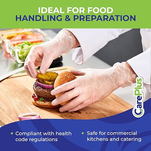CARE PLUS Vinyl Gloves Clear Extra Large Size 1000 Count | Heavy Duty, Non-Sterile, Powder-Free, Latex-Free Rubber | Food Prep, Kitchen & Cleaning Gloves, Ideal for Professional Use