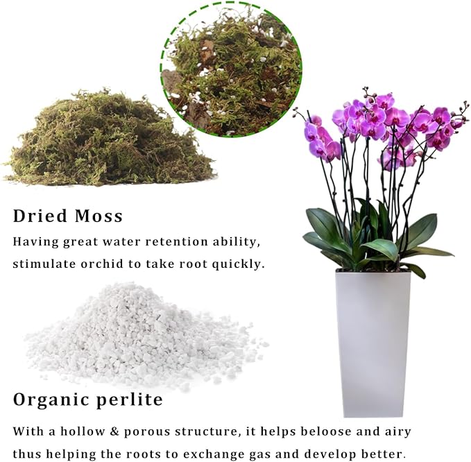 JFWOD 6QT Orchid Potting Mix with Moss Pine Bark Mulch Perlite & Coco Peat Natural Ingredients, Orchid Repotting Soil Medium Great for Indoor Plant Root Climbing & Expanding