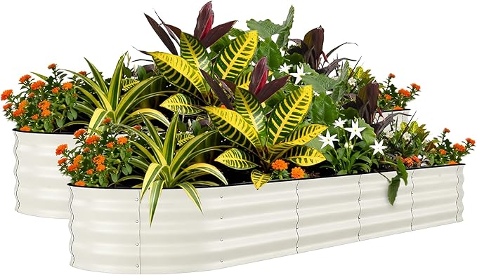 2 Pack Galvanized Raised Garden Beds - 8x2x1.5ft Planter Box for Vegetables, Flowers, Rust-Resistant Garden Box, Easy Assembly Raised Beds, Durable Planters for Outdoor Plants, Beige