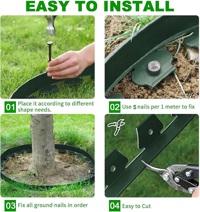 Landscape Edging 33FT,Garden Edging Borders [Extra Tall 4IN High] Flexible Lawn Edging Kit with Total 50pcs Stakes,Mini Plastic Fence Edge Used for Yard,Flowerbeds,Landscaping,Grass,Tree -Green