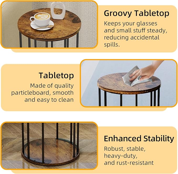 Leinade Plant Stand Indoor,small plant stool,Flower Pot Corner stand holder,Mid Century Heavy Duty Metal Tall Home Decor,Modern Round End Table,Small Rustic Display Stand for Living Room,Bedroom (Brown,3 Packs)
