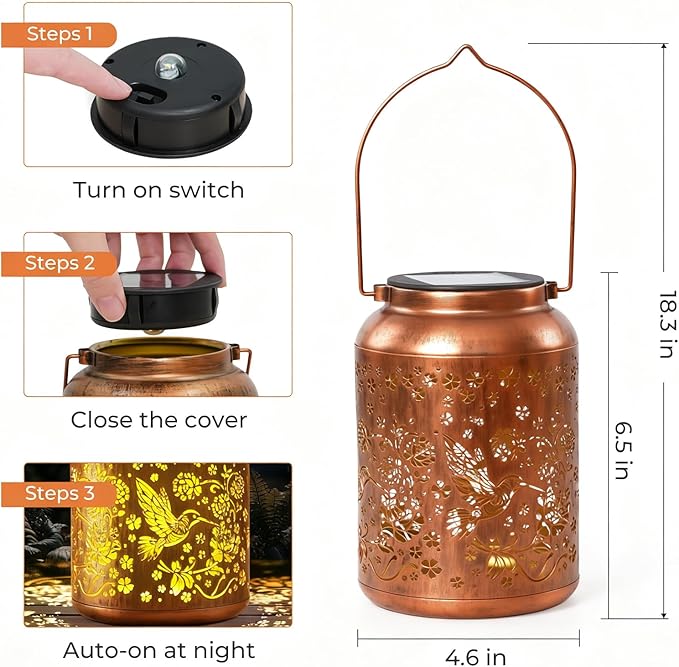 Christmas Gifts Hummingbird Solar Lanterns Outdoor Waterproof - Birthday Gifts for Women, Grandma - Hanging Solar Lights Decoration for Garden, Patio, Yard - Decor Solar Lantern for Outside, Porch