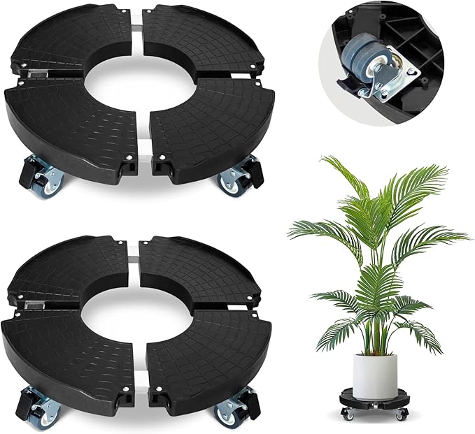 DOFIMATE 2 Pack Rolling Plant Stand with Wheels,15-21’’Adjustable Heavy Duty Plant Caddy with Wheels for Indoor Outdoor Planter Dolly Lockable