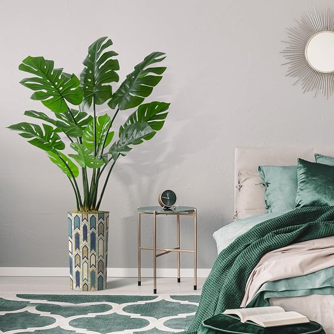 Artificial Tree in Modern Polygon Pattern Effect Planter, Fake Monstera Silk Tree for Indoor and Outdoor Home Decoration - 65" Overall Tall (Plant Pot Plus Tree)