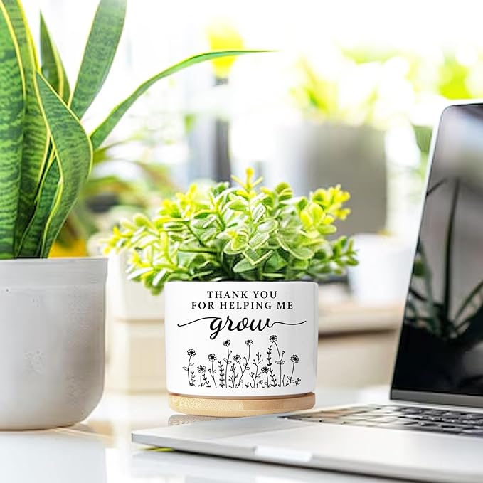Aryabtya Thank You Teacher Appreciation Gift, Succulent Planter, Flower Cactus Plant Pot, Appreciation Gifts for Teachers Mom Women, Teacher Gifts Thank You for Helping Me Grow (No Plants)