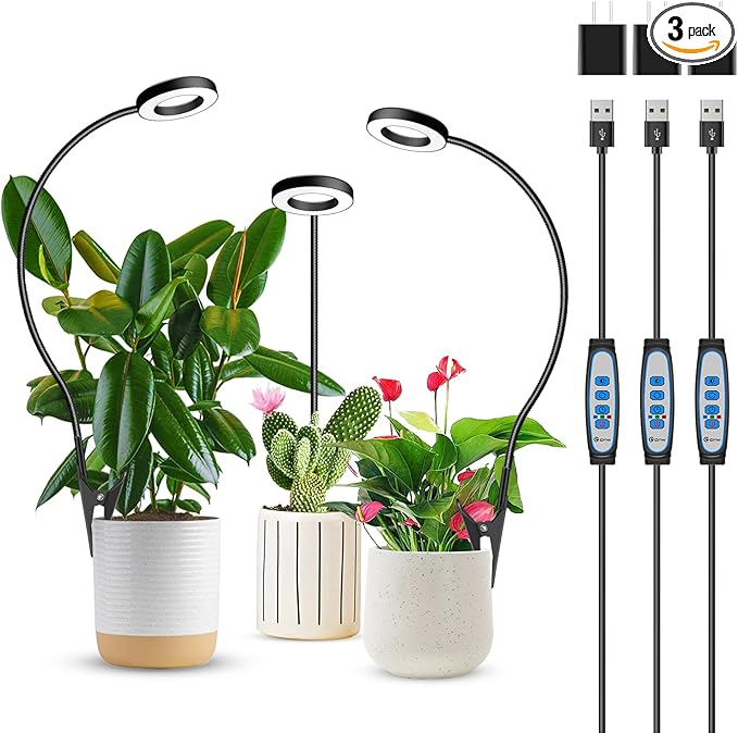 Xuligron Plant Lights for Indoor Growing, 144 LED Full Spectrum Grow Light with Clip 3 Pack, Black Halo Indoor Plant Light 2 Installation Options with 6/12/16H Timer, 5 Dimmable, 3 Modes