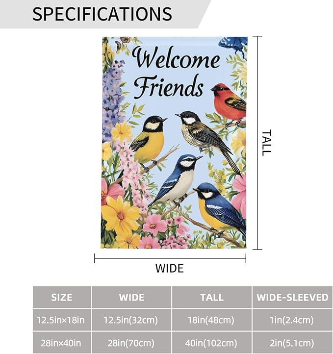 Friends Bird Garden Flag 12x18 Inch Double Sided All-Weather Polyester Outdoor Flag For Patio Lawn Yard And Garden Welcome Decor