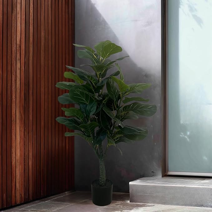 XBrand 39.4-Inches Artificial Fiddle Leaf Fig Tree in Pot for Indoor Outdoor Home Office Store, Great Housewarming Gift