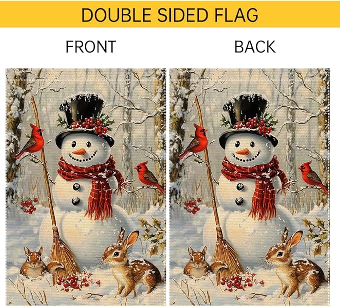 Snowman Garden Flag 12x18 Inch Double Sided Burlap Winter Cardinal Animal Scene Holiday Christmas Yard Flag Small Seasonal Outdoor Welcome Banner for House Porch Lawn Decor