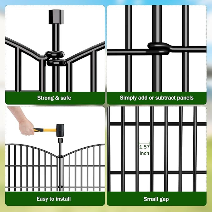 15 Panels Decorative Garden Fence - 32 in (H) x 35.4 ft (L) No Dig Dog Fence Outdoor for Yard, Rustproof Tall Garden Fencecing Panels, Animal Barrier Suitable for Yard Border, Patio, and Outdoor Use