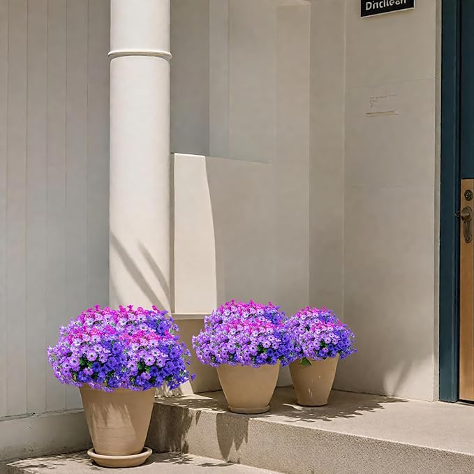 VDVST Artificial Flowers for Outdoors,UV Resistant Artificial Outdoor Flowers,Not-Fading Faux Flowers for Outdoor Planters for Front Door Porch Yard Patio Garden Home Decor,12 Bundles Mix 3 Colors