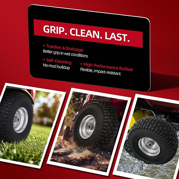 15x6.00-6nhs Lawn Mower Tires Tubeless (2 Pack),Replacement Riding Lawn Mower Front Tires,Compatible withRiding Mowers and Lawn Tractor, 3" Centered Hub and 3/4" Bushings（Gray)