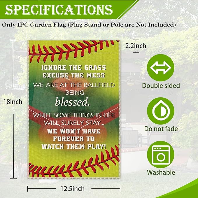 Hafhue Ignore The Garss Excuse The Mess Baseball Softball Garden Flag, 12 x 18 Inch Double Sided Holiday Yard Outdoor Decoration Flags, Check the Ballfield Flag, Baseball Flag for Baseballs Lover