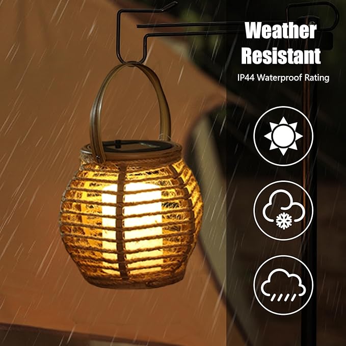 Solar Lanterns Outdoor Waterproof, Imitation Candle Lantern in Bohemian Style for Garden, Backyard, Patio Decor, Birthday Gifts for Women Mom Grandma, Hanging Garden Lights for Outside