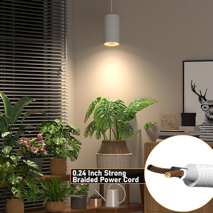Hanging Grow Lights for Indoor Plants Full Spectrum, Pendant Spotlight Plant Grow Light for Large Tall Plant, Garden, Herb, Seed, with Timer and 15ft Braided Power Cord, 40W 3000K, Full Aluminum White