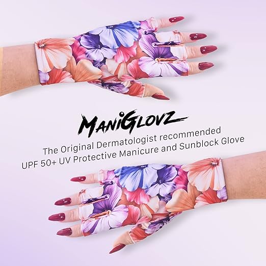 ManiGlovz - The Original UPF 50+ UV Light Protective Nail Gloves | Gel Manicure Gloves and Anti UV Fingerless Gloves for Women | Can be Used as Sun Protection Gloves for Driving | Beige Marble
