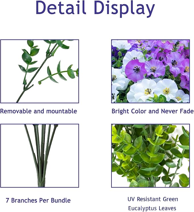 VDVST Artificial Flowers for Outdoors,UV Resistant Artificial Outdoor Flowers,Not-Fading Faux Flowers for Outdoor Planters for Front Door Porch Yard Patio Garden Home Decor,12 Bundles Mix 3 Colors