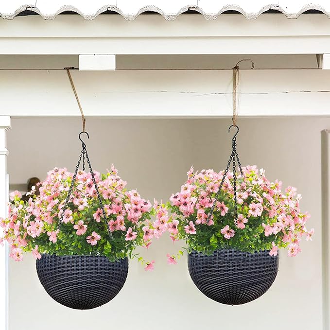 Grunyia 10 Bundles Artificial Flowers Outdoor UV Resistant Fake Flowers No Fade Faux Plants Garden Porch Window Box Decorating (Pink)