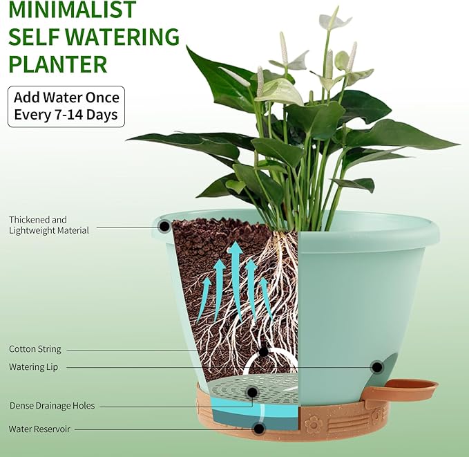 XMPBFYH Plant Pots, Flower Pots for Indoor/Outdoor Plants, Self Watering Plastic Planters Pots with Drainage Holes, Saucer & Reservoir, Decorative Nursery Planting Pots(10 Inch Set of 4)