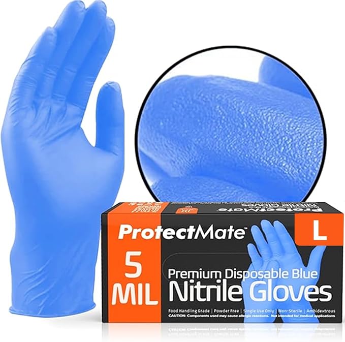 Blue Nitrile Gloves for Food Prep - 5 Mil Food Prep Gloves - Textured Food Handling Gloves Disposable Latex Free
