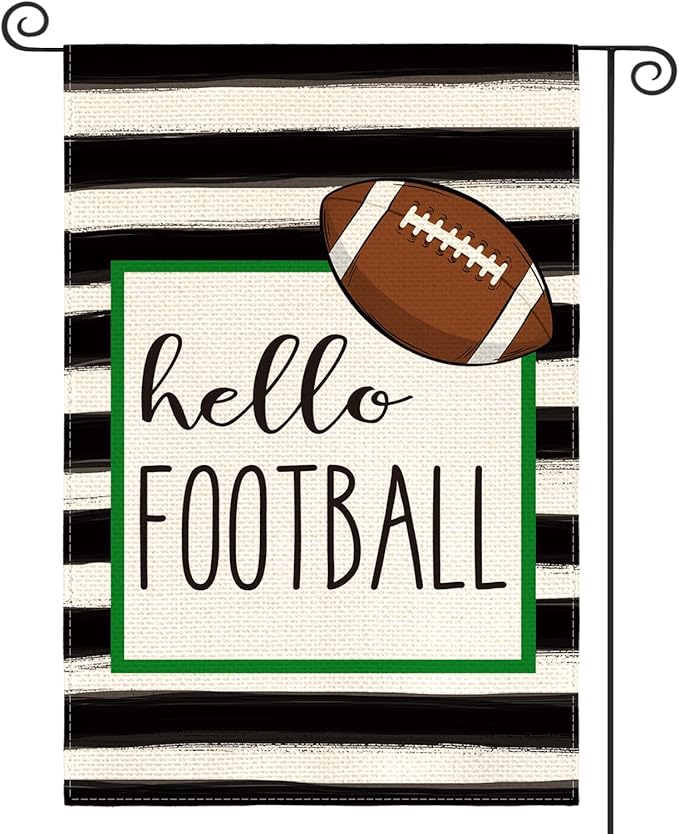 AVOIN Watercolor Stripes Hello Football Garden Flag Vertical Double Sided, Holiday Party Sports Yard Outdoor Decoration 12 x 18 Inch
