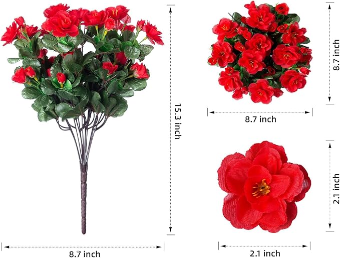 Ivydale Artificial Faux Red Flowers Plants for Outdoor Outside Spring Decor, Fake Silk Camellia UV Resistant Look Real for Planter Porch Patio Balcony Garden Table Indoor, 3 Large Bundles