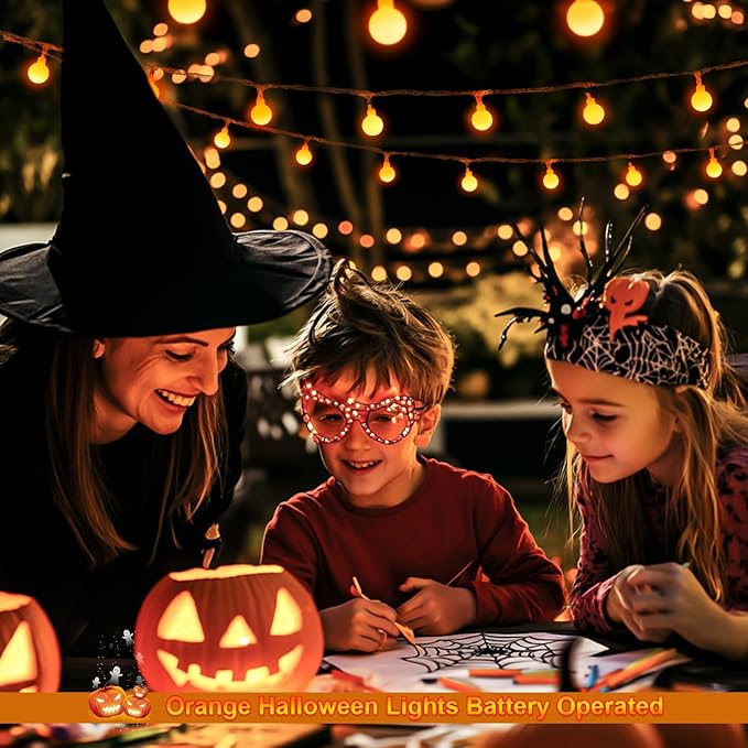 JMEXSUSS 100 LED Orange Globe String Lights Battery Operated, 33ft 8 Modes Indoor Christmas Lights with Remote, Battery Powered Fairy Lights Outdoor for Room Bedroom Party Patio Yard Decor