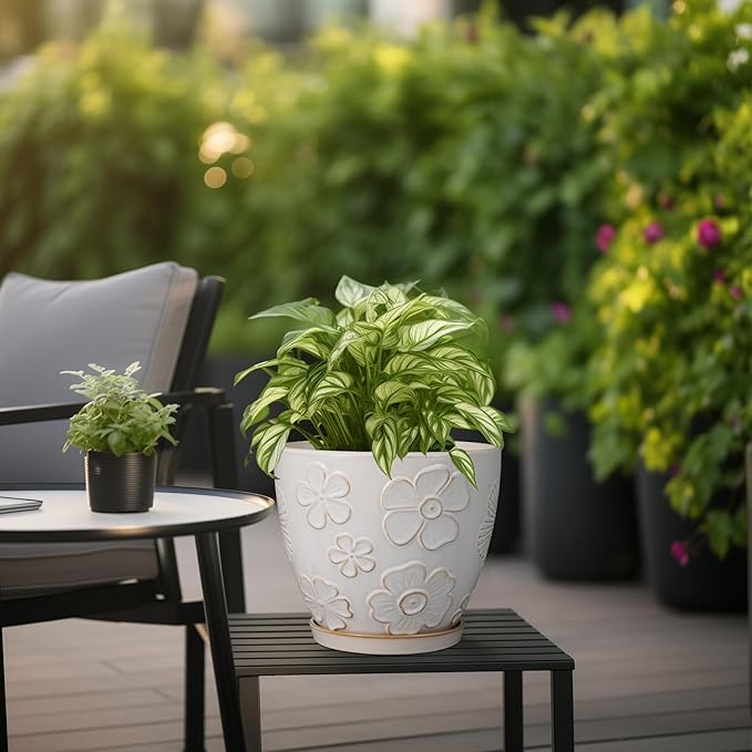 MPotTo Ceramic Planter 8 Inch Plant Pot with Drainage Hole and Saucer Ceramic Pots for Indoor Plants Outdoor Large Flower Pot for Home Decor White