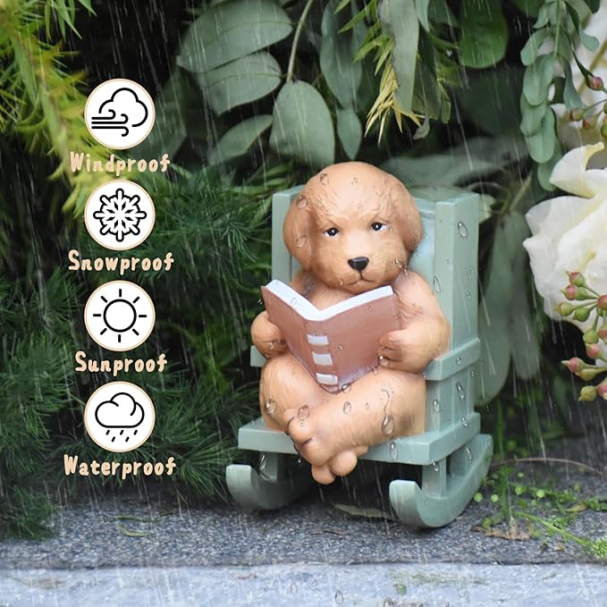 Solar Garden Statues Dog Statues Fairy Garden Accessories Resin Dog Figurine Mini Golden Retriever Statue with Lights for Outside Porch Patio Decor 3 * 2 * 3.5 Inch Mothers Day Gift for Mom