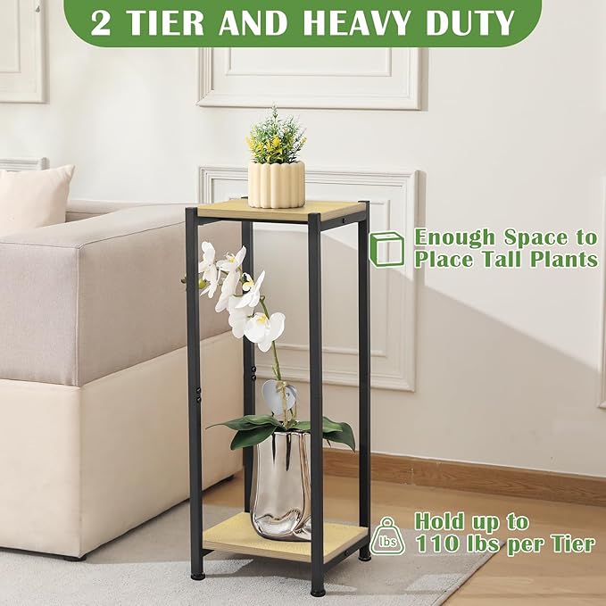 Dipion Tall Plant Stand Indoor,31 Inch Plants Stands,2 Tier Metal Plant Stand with Heavy Duty Wood,Yellow Oak and Black