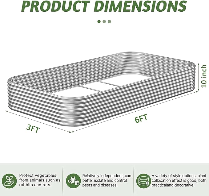 4 Pack 6x3FT Corrugated Galvanized Steel Raised Garden Bed Outdoor, Metal Above Ground Garden Bed for Vegetables and Flowers, Raised Beds for Gardening