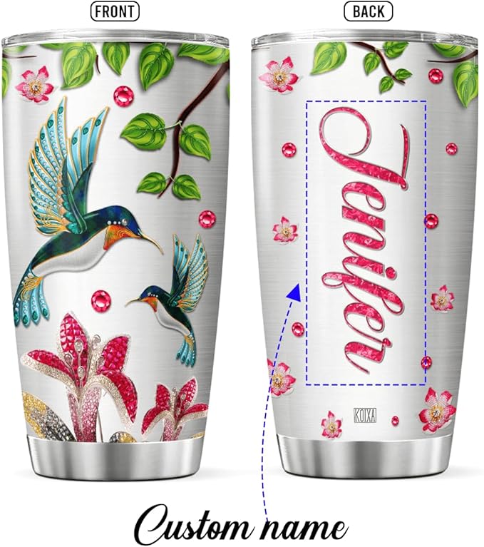 Personalized Coffee Tumbler Hummingbird Custom Name Birthday Gifts For Women Friends Mom Travel Mug With Lid Insulated Cup Cold Steel Tumblers Inspirational Quotes Jewelry Styles