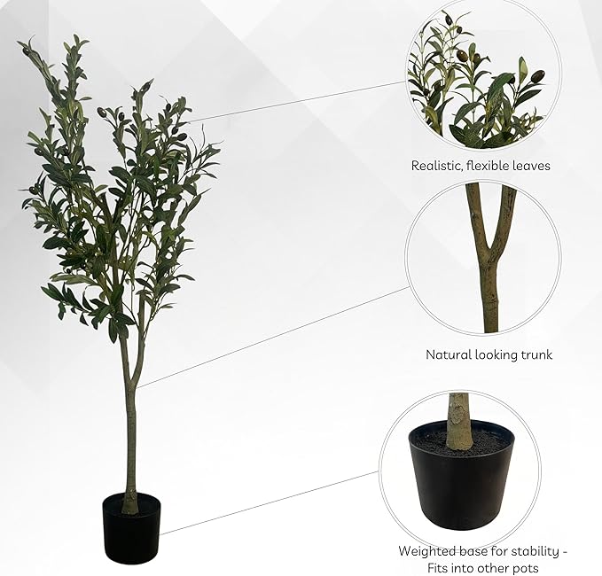 XBrand 47.2-Inches Artificial Olive Tree in Pot for Indoor Outdoor Home Office Store, Great Housewarming Gift