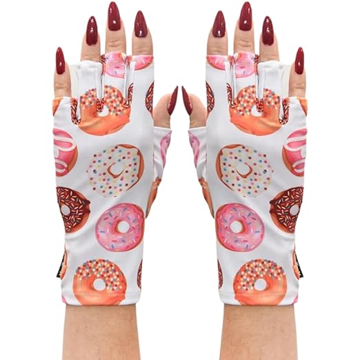 ManiGlovz - The Original UPF 50+ UV Light Protective Nail Gloves for Women, with Aloe Vera, Polyester and Lycra Materials, in Doughnot Print