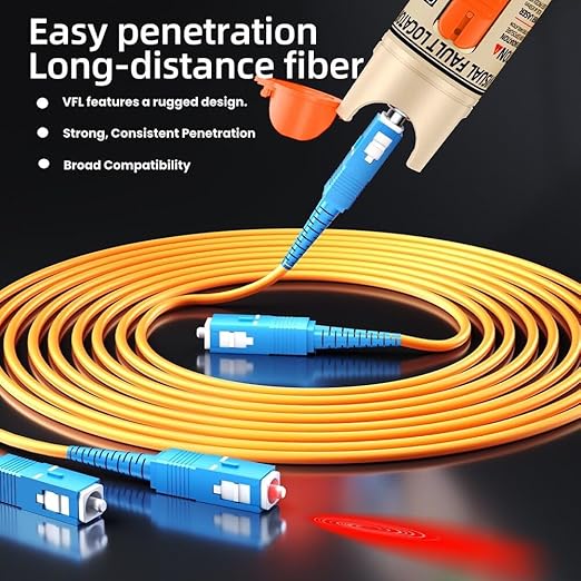 Zenithra Visual Fault Locator,10-20KM Fiber Optic Cable Tester Meter, VFL Red Light Pen Light Source Testers (Golden)
