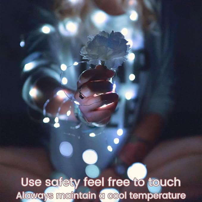 24 Pack Fairy Lights Battery Operated String Lights 7 Feet 20 Led Waterproof Christmas Lights Silver Wire Firefly Starry Moon Lights for Bedroom DIY Party Wedding Patio White