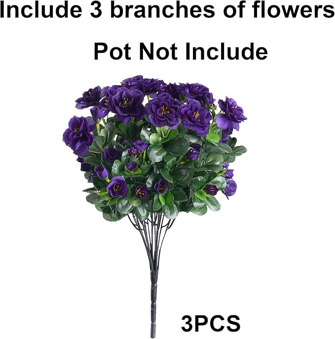 Artificial Fake Outdoor Flowers Plants, Faux Silk Purple Camellia Bundles UV Resistant No Fade Realistic for Planter Pot, Outside Porch Patio Balcony Garden Yard Home Decoration, 3 Large Bundles