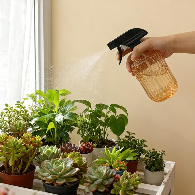 Glass Handheld Spray Bottle, 15oz Refillable Plant Mister Bottle, Water Spray Bottle with Adjustable Mist Nozzle for Indoor Flowers, Outdoor Gardening, Cleaning, Hair and Pets Care (Orange)