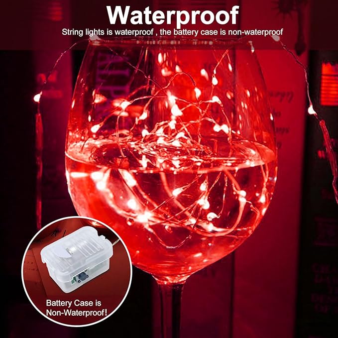 AIKEI 24 Pack LED Fairy Lights Battery Operated, Mini String Lights Waterproof 7ft 20 Led Firefly Starry Lights for Valentines Day Wedding Party Bedroom Garden Christmas Decoration Red